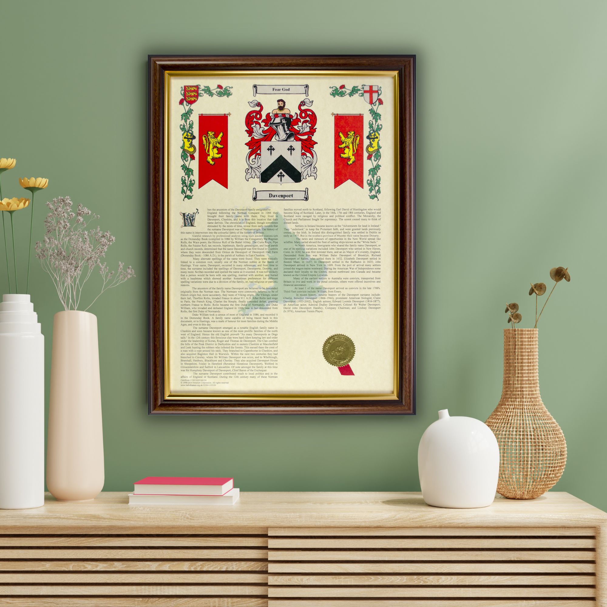 Coat of Arms and Surname History Print Hall of Names