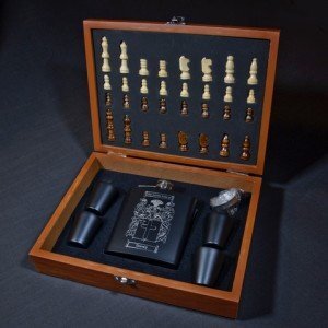Chess and hip flask set