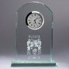 Jade glass arch clock with coat of arms