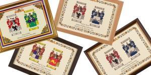 Double coat of arms scrolls available in four frame styles.