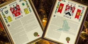 coats of arms and surname history scrolls are available in a choice of four frames.