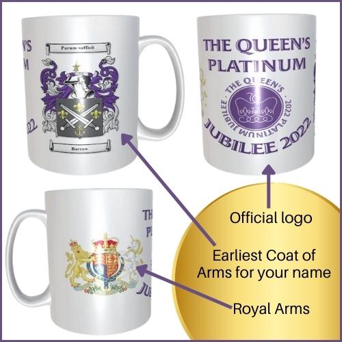 Platinum Jubilee personalised mug with coat of arms and official logo