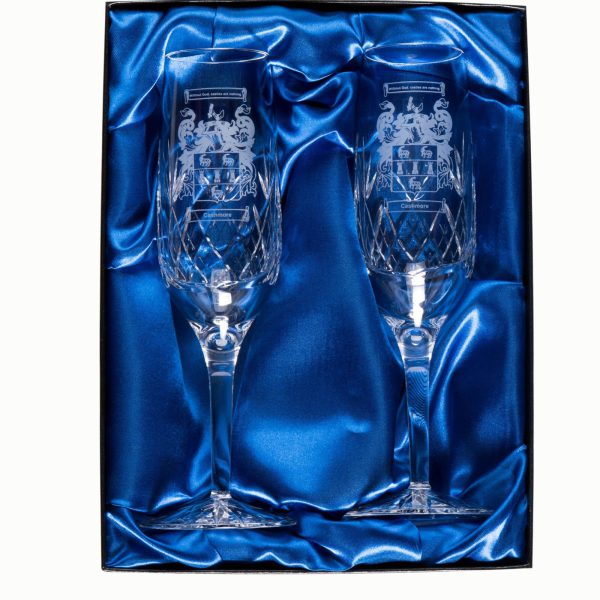 Champagne / Prosecco Crystal Flutes with Coat of Arms
