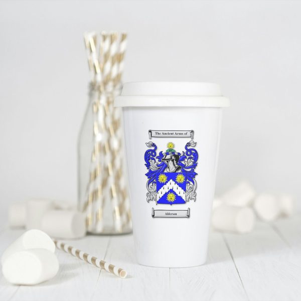 White Thermal Mug with Coat of Arms / Family Crest