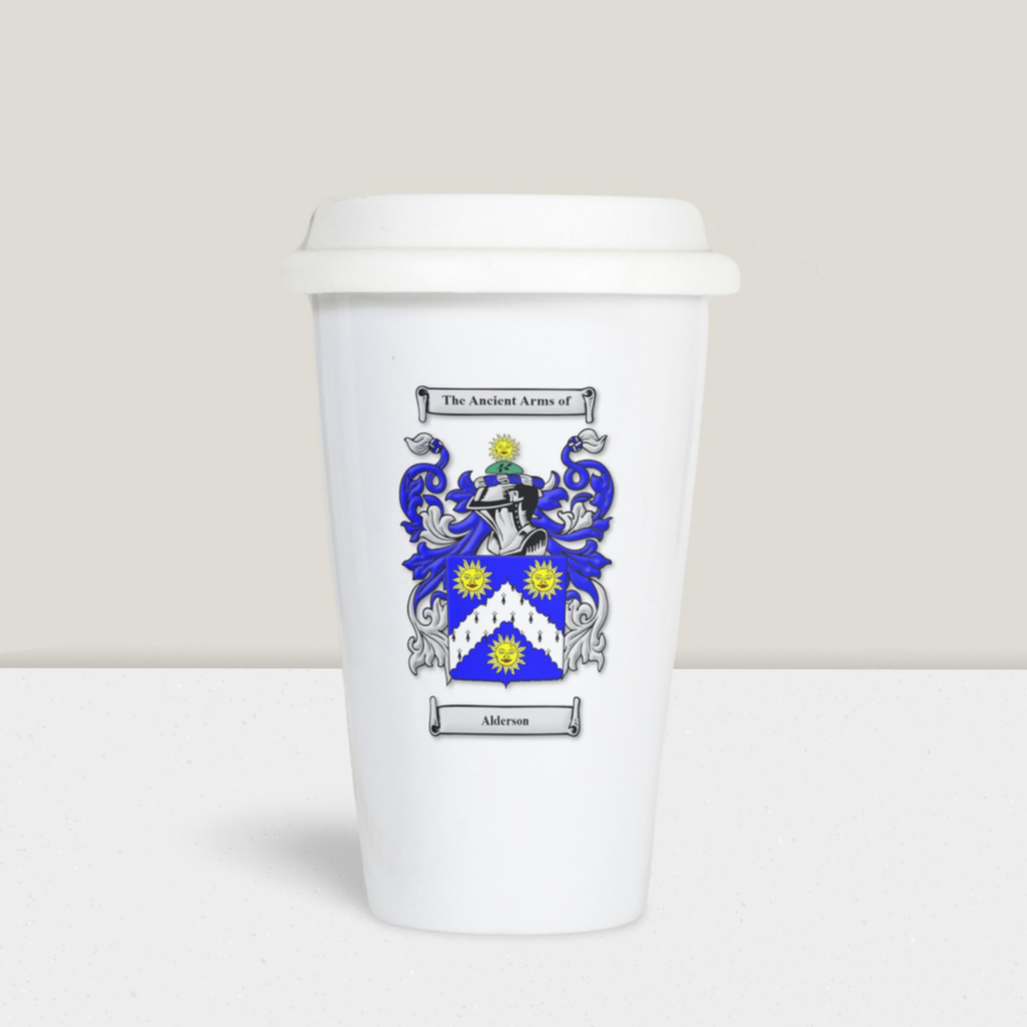 Thermal mug with coat of arms and family crest