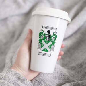 Thermal ceramic mug with coat arms and family crest